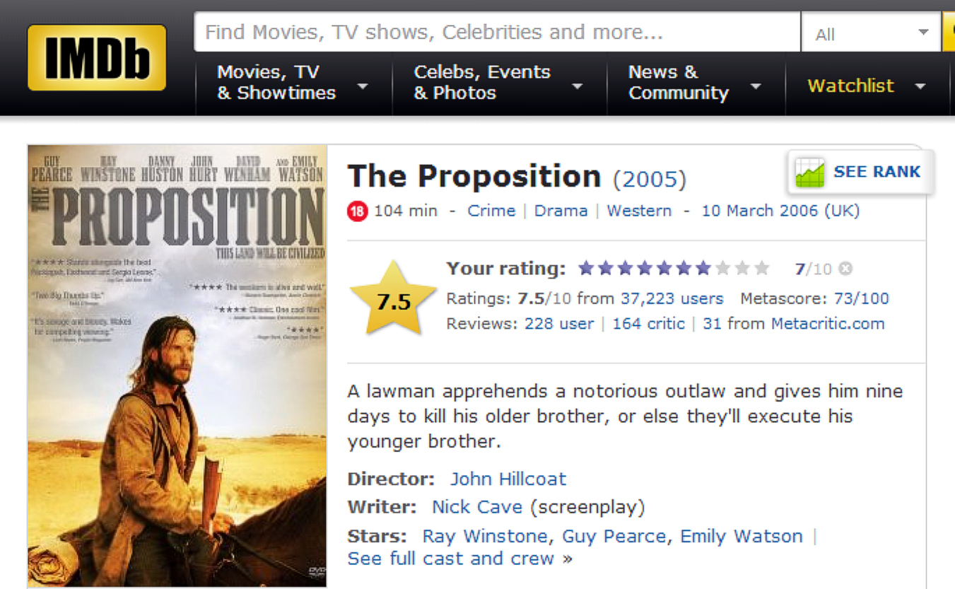 THE PROPOSTION imdb review