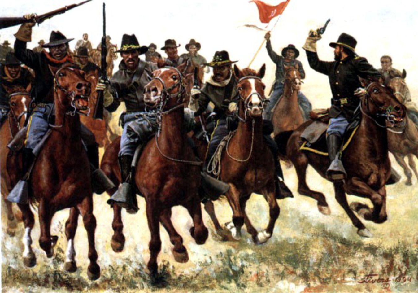 Buffalo Soldiers-Painting By Don Stivers  Troop A Tenth Cavalry led by Captain Nicholas A. Nolan at the Battle of Rattlesnake Springs,Texas August 6, 1880. 