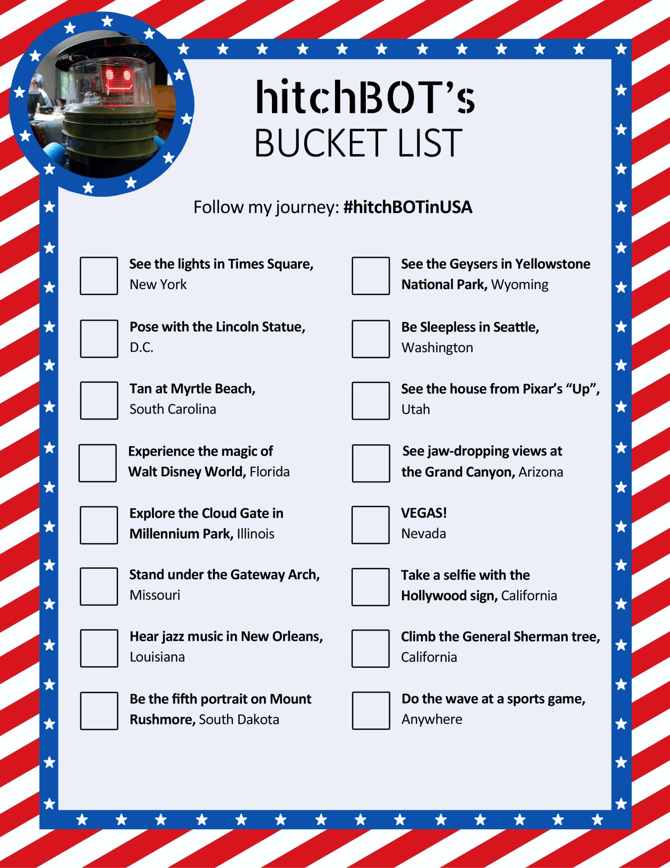 hitchbot's bucket list