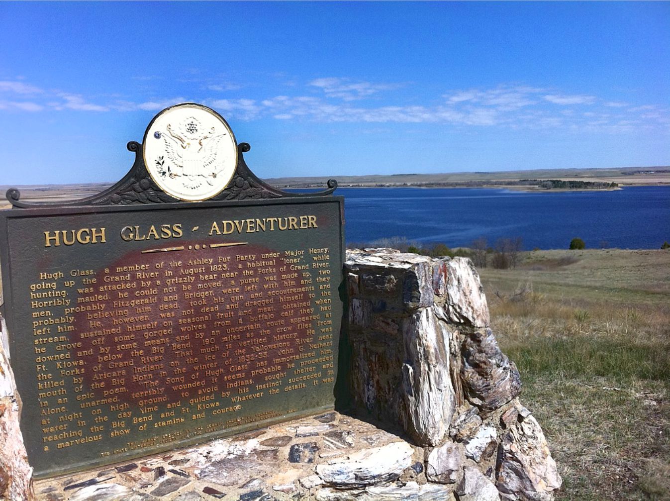 Plaque marker overlooking Shadehill Reservoir in northwestern South Dakota